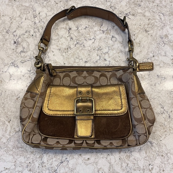 Vintage  Rare Coach Handbag purse with gold and signature khaki "C" - Picture 1 of 13